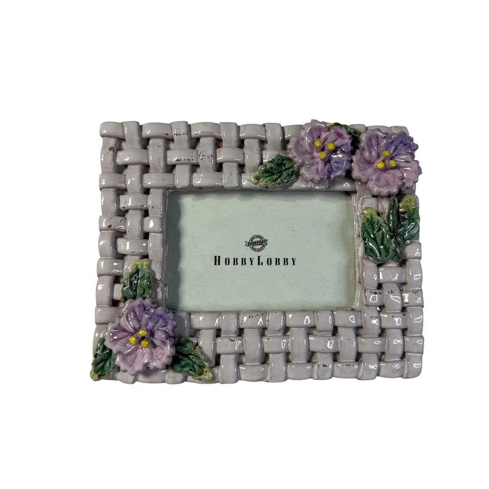 Vintage Lavender Ceramic Floral 4x6 Picture Frame Cottagecore Coquette Chic